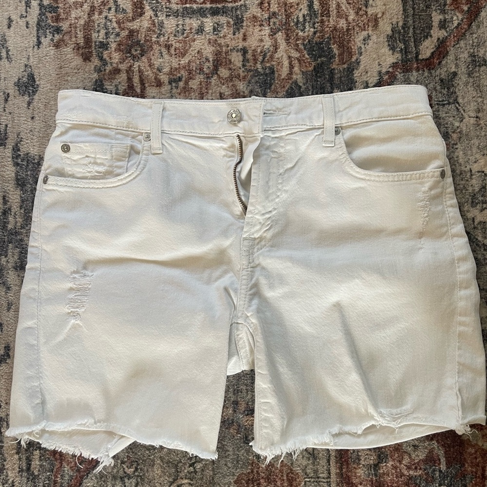 7 For All Mankind White Jean Shorts Frayed Hem